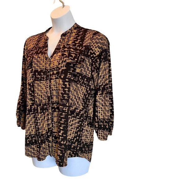 Faded Glory Black and Tan Button Down 3/4 Sleeve Top Women's Size XL - Picture 4 of 7